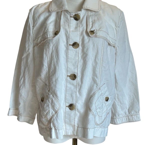 Ann Taylor Loft Linen White Jacket Pockets Buttons XL - Picture 1 of 4